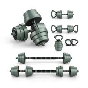 Set de mancuernas ajustables 4 en 1 con barras, pesas rusas y soporte para flexiones negro y gris