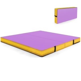 Colchoneta de Gimnasia Plegable 122 cm x 122 cm x 10 cm con Funda de Cuero Artificial y Asas de Transporte Esterilla de Ejercicios Púrpura