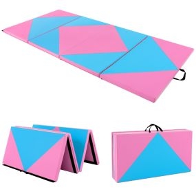 Colchoneta de gimnasia plegable de 4 paneles con asas 117 x 240 x 5 cm azul y rosa