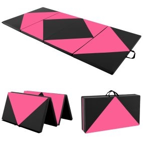 Colchoneta de gimnasia plegable de piel PU con cierres para yoga rosa y negro 240 x 117 x 5 cm