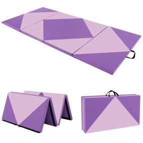 Colchoneta de gimnasia plegable de 4 paneles 117 x 240 x 5 cm rosa y púrpura con asas y velcro