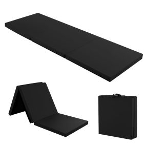 Colchoneta de ejercicio plegable de 3 paneles ligera portátil con 2 asas 180 x 60 x 5 cm negro