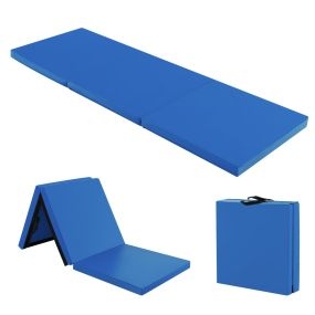 Colchoneta de ejercicio plegable de 3 paneles ligera portátil con 2 asas 180 x 60 x 5 cm azul oscuro