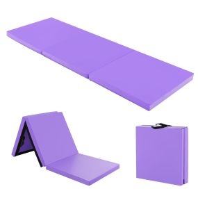 Colchoneta de ejercicio plegable de 3 paneles ligera portátil con 2 asas 180 x 60 x 5 cm púrpura