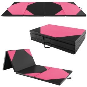 Estera de ejercicios plegable de cuero PU 4 paneles 300 x 117 x 5 cm rosa