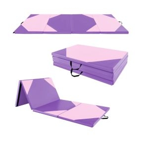 Estera de ejercicios de gimnasia plegable 300 x 117 x 5 cm PU 4 paneles púrpura y rosa