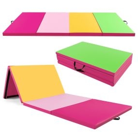 Colchoneta de ejercicios plegable de 4 paneles con asas de transporte 300 x 117 x 5 cm multicolor