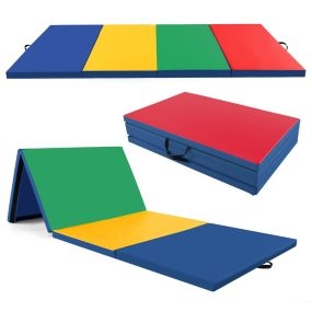 Colchoneta de ejercicios plegable de 4 paneles con asas 300 x 117 x 5 cm multicolor