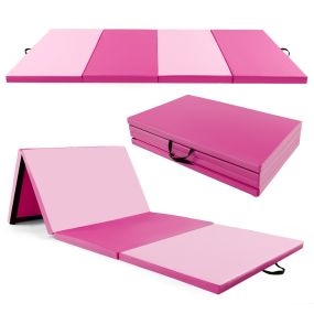 Colchoneta de ejercicios plegable de 4 paneles con asas de transporte 300 x 117 x 5 cm rosa oscuro