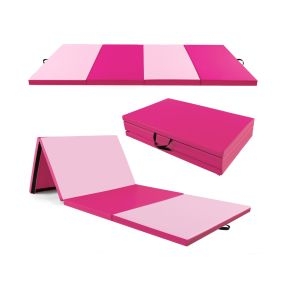 Colchoneta de ejercicios plegable de 4 paneles con asas de transporte 300 x 117 x 5 cm rosa oscuro