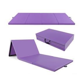 Colchoneta de ejercicios plegable de 4 paneles con asas de transporte 300 x 117 x 5 cm púrpura