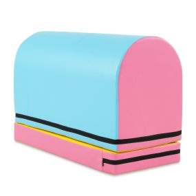 Colchoneta para volteretas con caja de salto gimnástico desmontable y asa de transporte azul celeste