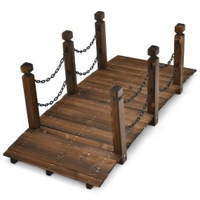 Puente decorativo de madera de abeto con arco y barandales 150 x 67 x 55 cm