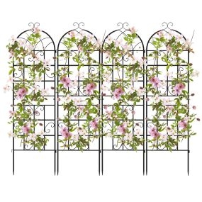 Set de 4 Enrejado de Jardín de Metal 180x50cm Enrejado Decorativo Exterior para Plantas Trepadoras Flores Verduras Valla Inoxidable Negro