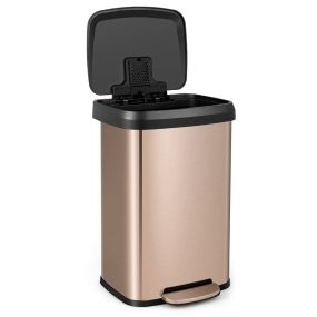 Cubo de basura de acero inoxidable con pedal y tapa de cierre suave 50L oro rosa