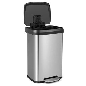 Cubo de basura de acero inoxidable con pedal y tapa de cierre suave 50L plata