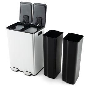 Contenedor de basura blanco con 2 compartimentos de 30 L y tapas de cierre suave