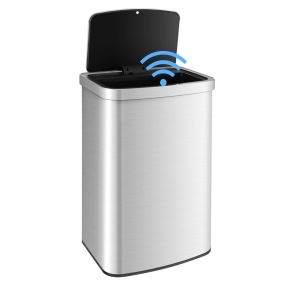 Cubo de basura de 50L rectangular con sensor infrarrojo y tapa de cierre plata para cocina baño y oficina