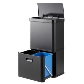 Cubo de basura de acero inoxidable 56 L con sensor de movimiento y 2 cubos extraíbles negro