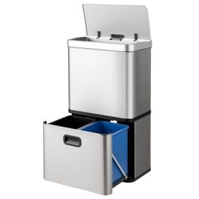 Cubo de basura de acero inoxidable 56 L con sensor de movimiento y 2 cubos extraíbles plata