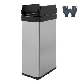 Cubo de basura 60 L con tapas abatibles y sensor infrarrojo, color plata