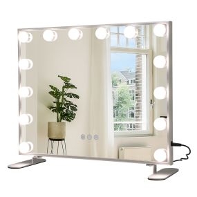 Espejo de maquillaje LED 2 en 1 de mesa y pared rectangular 50 x 40 cm con 3 modos de luz y control táctil