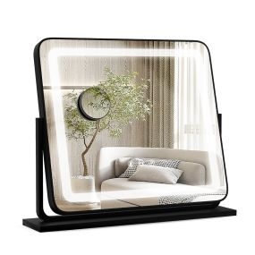 Espejo de mesa LED giratorio 360° con 3 modos de iluminación negro 56 x 12 x 48 cm