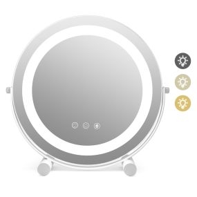 Espejo LED de maquillaje 30 cm redondo blanco con 3 colores regulables y pantalla táctil