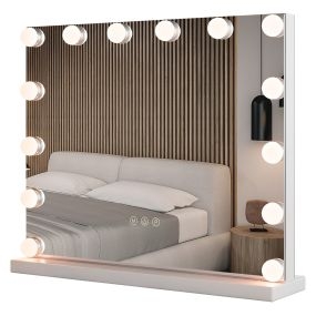 Espejo de tocador de mesa con luces LED Hollywood 14 bombillas y aumento 5X blanco