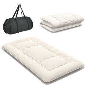 Colchón Enrollable Para el Suelo Tapete de Tatami con Funda Lavable Colchoneta Portátil con Bolsa de Transporte-Beige-200 x 90 x 10 cm