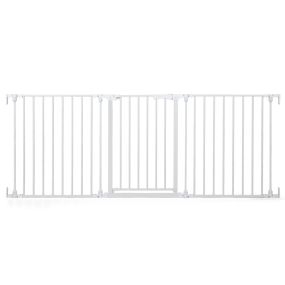 Barrera de seguridad para niños de 3 paneles de metal con doble bloqueo y apertura bidireccional, blanco, 74,5-198 x 74,5 cm