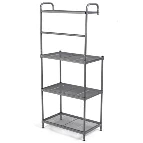 Estante de cocina de 4 niveles para microondas con marco de metal gris 60 x 34,5 x 136 cm