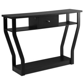Mesa auxiliar moderna con cajón y 3 repisas negra 120 x 30 x 81 cm