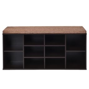 Banco zapatero con asiento de cojín y estantería multiusos marrón 104 x 30 x 48 cm