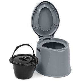 Inodoro portátil 5 L para camping con tapa y cubo interno removible gris y negro 41 x 49 x 34 cm