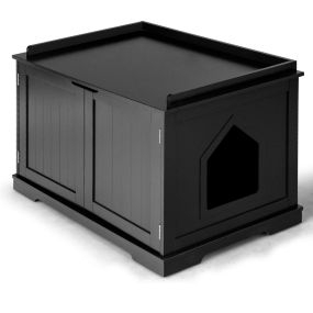 Casita arenero de madera para gatos con hoyo negra 75 x 54 x 52 cm