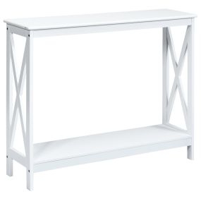 Mesita Rústica con 2 Niveles y Repisa Librería en X para Entrada Pasillo y Salón Blanco 100 x 30 x 80 cm