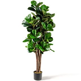 Árbol de higo artificial 1,5 m con hojas de PEVA y maceta de PP verde para casa y oficina
