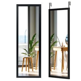 Espejo de cuerpo entero de pared con ganchos negro 120 x 37 cm
