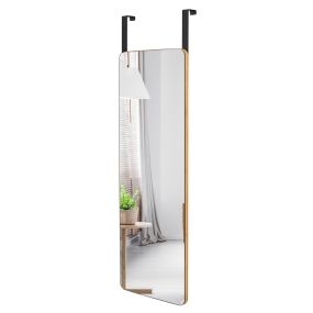 Espejo de cuerpo entero de bambú para puerta o pared con 2 ganchos 100 x 35 cm natural
