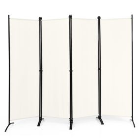 Biombo plegable de 4 paneles de tela blanco 220 x 51 x 173 cm