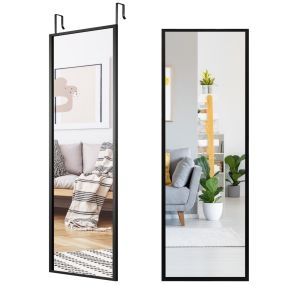 Espejo de cuerpo entero para pared con 2 ganchos regulables negro 107 x 1,5 x 36,5 cm
