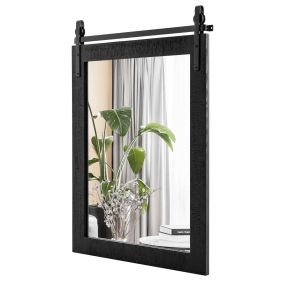Espejo de pared estilo farmhouse con marco de madera y soporte de metal negro 76,5 x 56 cm