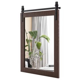 Espejo de pared estilo farmhouse con marco de madera y soporte de metal 76,5 x 56 cm nogal