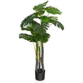 Planta artificial Monstera Deliciosa 120 cm con 20 hojas grandes y maceta de hormigón