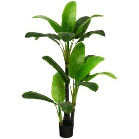 Árbol artificial de palma tropical de 150 cm con 18 hojas grandes y maceta de cemento verde realista para oficina y hogar