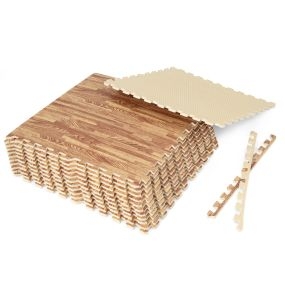 12 esterillas de fitness de espuma EVA efecto madera con bordes 61 x 61 cm para hogar y sótano