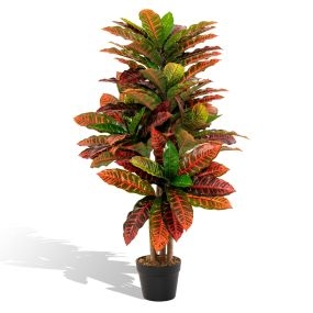 100 cm Planta de Crotón Artificial con Hojas Coloridas y Vegetación Realista Tronco de Madera Natural para Oficina y Casa Multicolor