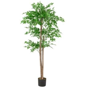 Árbol de bambú artificial 150 cm en maceta con 1020 hojas tronco de madera natural verde