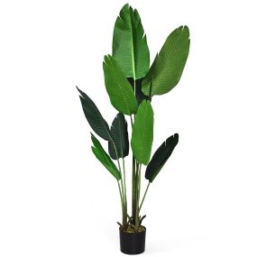 Palmera tropical artificial con maceta negra, 10 hojas realísticas, 160 cm